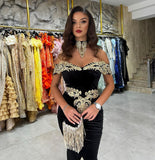 Fabulous Off-The-Shoulder Mermaid Black Prom Dresses with Appliques