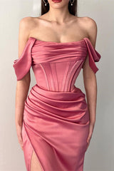 Fabulous Off-The-Shoulder Mermaid Satin Prom Dresses with Split