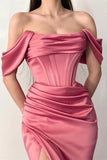 Fabulous Off-The-Shoulder Mermaid Satin Prom Dresses with Split