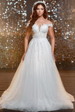 Fabulous Off-the-Shoulder Jewel Cap Sleeves Long Lace Bridal Dress