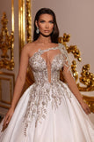 Fabulous Princess Long Long V-Neck One Shoulder Bridal Dress