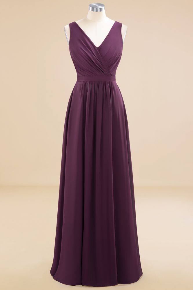 Fabulous Sleeveless Elegant Chiffon Bridesmaid Dress Long V-Neck Party Gown