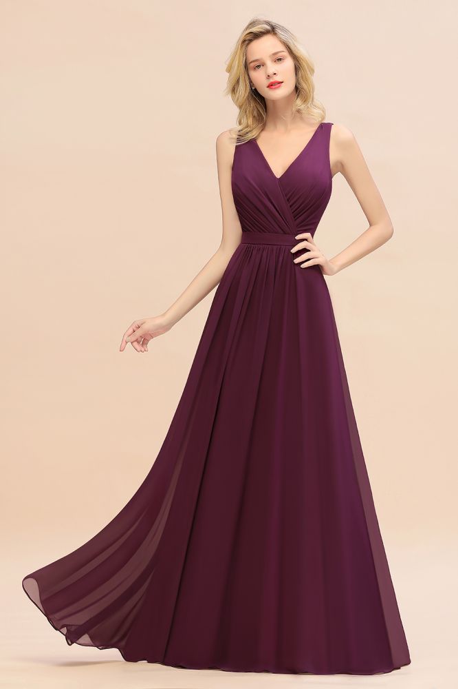 Fabulous Sleeveless Elegant Chiffon Bridesmaid Dress Long V-Neck Party Gown