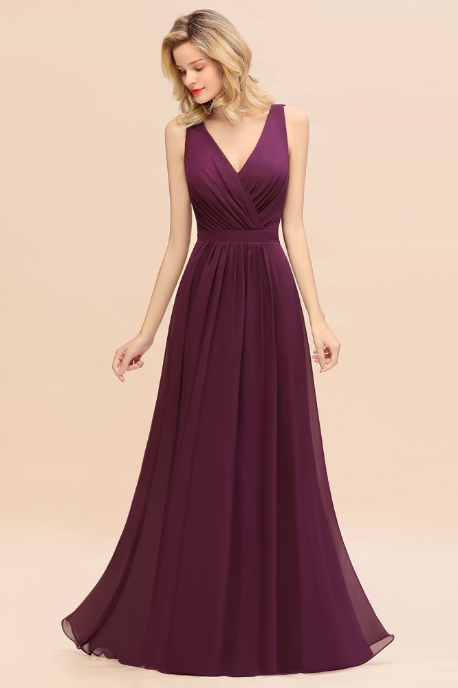 Fabulous Sleeveless Elegant Chiffon Bridesmaid Dress Long V-Neck Party Gown