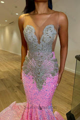 Fabulous Sleeveless Mermaid Sequined Prom Dresses with Ruffles