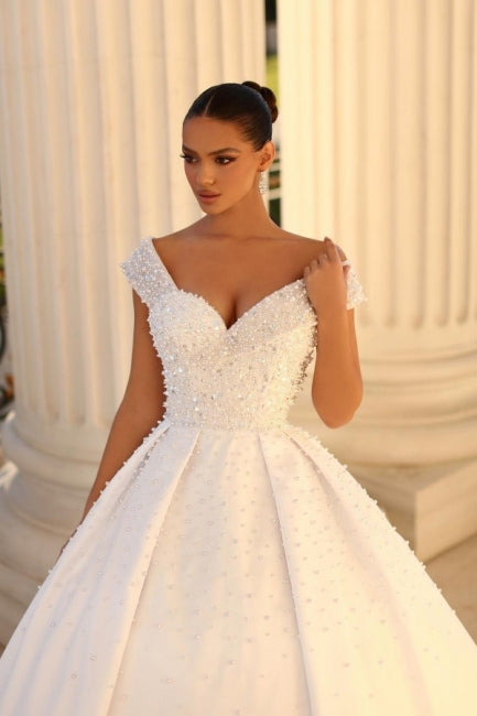 Fabulous Sweetheart Cap Sleeves Ball Gown Bridal Dress Sequins