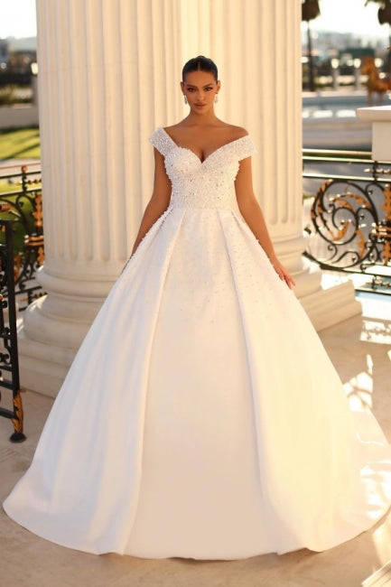 Fabulous Sweetheart Cap Sleeves Ball Gown Bridal Dress Sequins