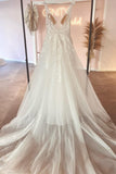 Fabulous Sweetheart Long V-Neck Sleeveless Lace Bridal Dress