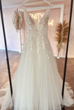 Fabulous Sweetheart Long V-Neck Sleeveless Lace Bridal Dress