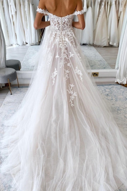 Fabulous Sweetheart Off-the-Shoulder Cap Sleeves Long Lace Bridal Dress