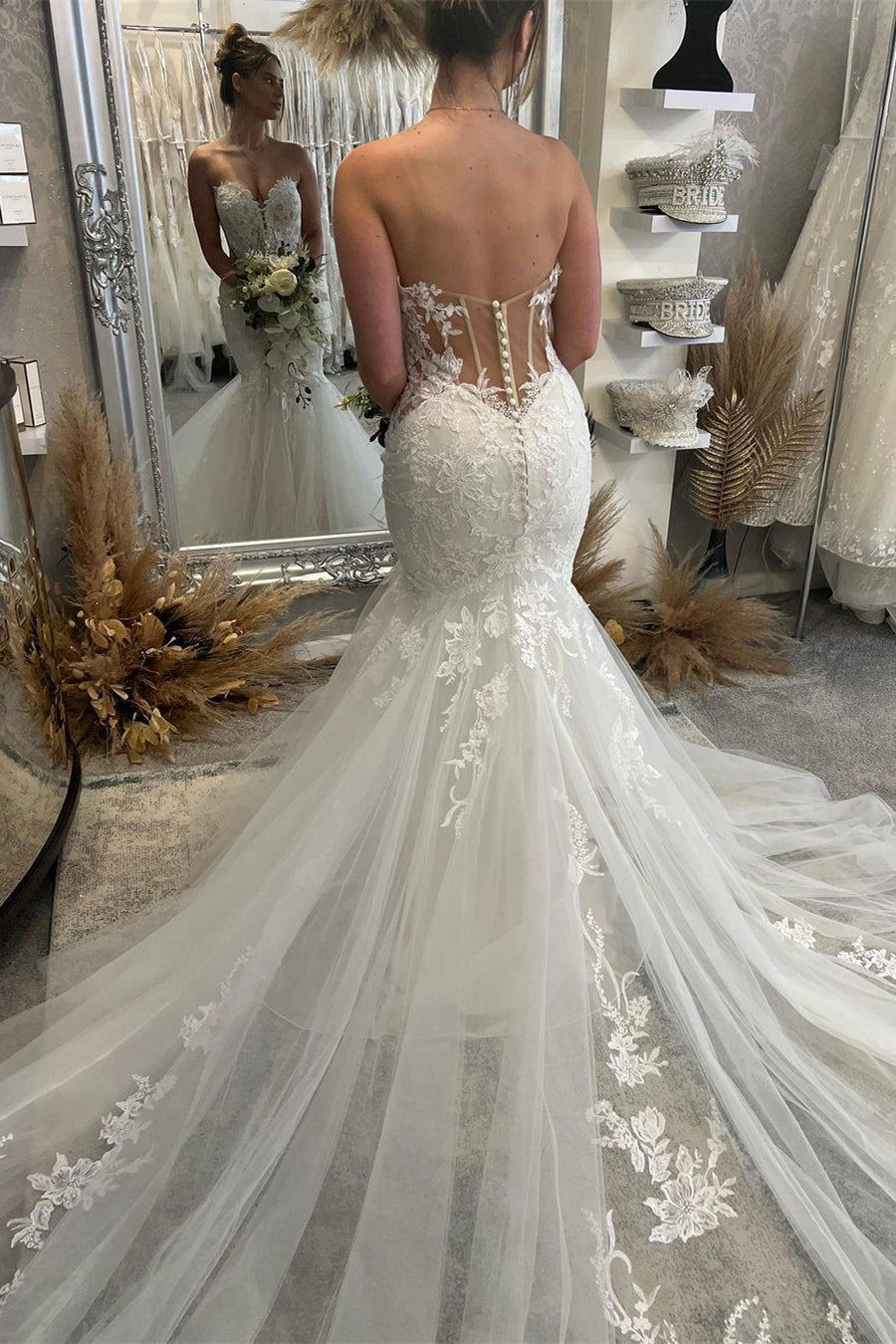 Fabulous Sweetheart Sleeveless Mermaid Bridal Dress with Lace