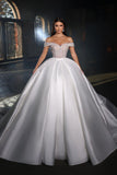 Fabulous Sweetheart Sleeveless Off-The-Shoulder Satin Bridal Dress with Ruffles