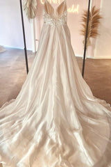 Fabulous V-Neck Spaghetti-Straps Sleeveless Long Lace Bridal Dress