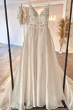 Fabulous V-Neck Spaghetti-Straps Sleeveless Long Lace Bridal Dress