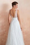 Fantastic V-Neck Sleeveless White Appliques Wedding Dress With Pearls