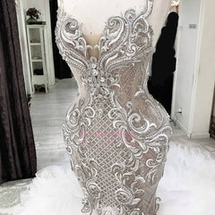 Fascinating Appliques Spaghetti-Straps Mermaid V-neck Sleeveless Wedding Dresses