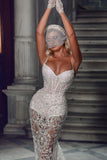 Fashion Sweetheart Lace Spaghetti Strap Sleeveless Mermaid Evening Prom Dresses