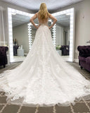 Fashion V-Neck Straps Tulle Lace Wedding Dress with Open Back On Sale