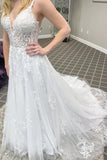 Fashion V-Neck Straps Tulle Lace Wedding Dress with Open Back On Sale