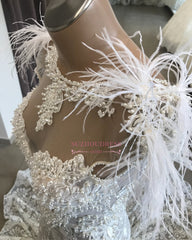 Feather Bateau Wonderful Mermaid Appliques Wedding Dresses