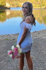 Feathered Black Homecoming Dresses Sequined Bodycon Prom Dress