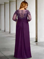 Long A Line Mother of the Bride Dress with Jewel Neckline