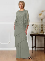 Long A Line Mother of the Bride Dress with Jewel Neck