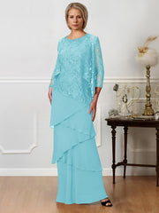 Long A Line Mother of the Bride Dress with Jewel Neck