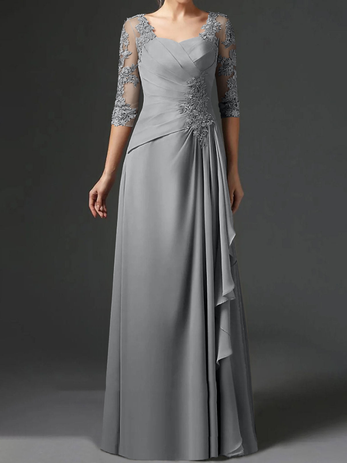 Long A Line Gown with Square Neck and Half Sleeves