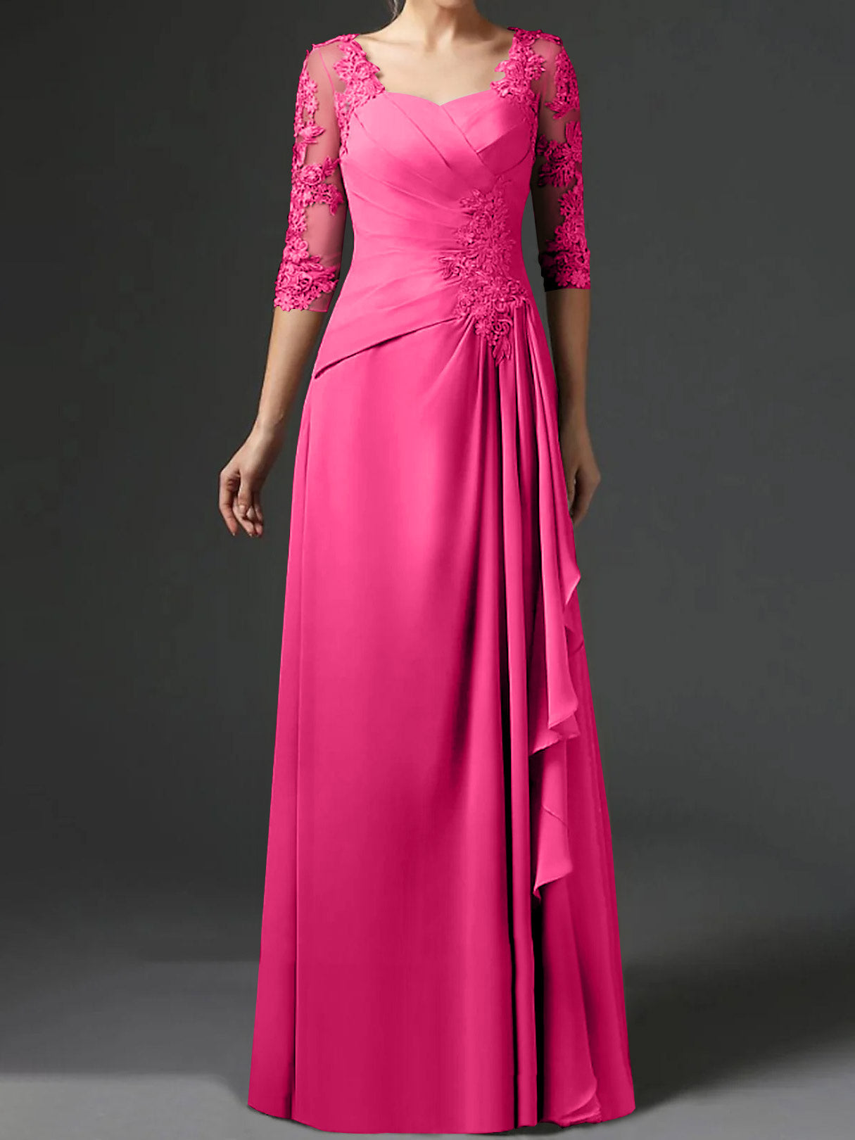 Long A Line Gown with Square Neck and Half Sleeves