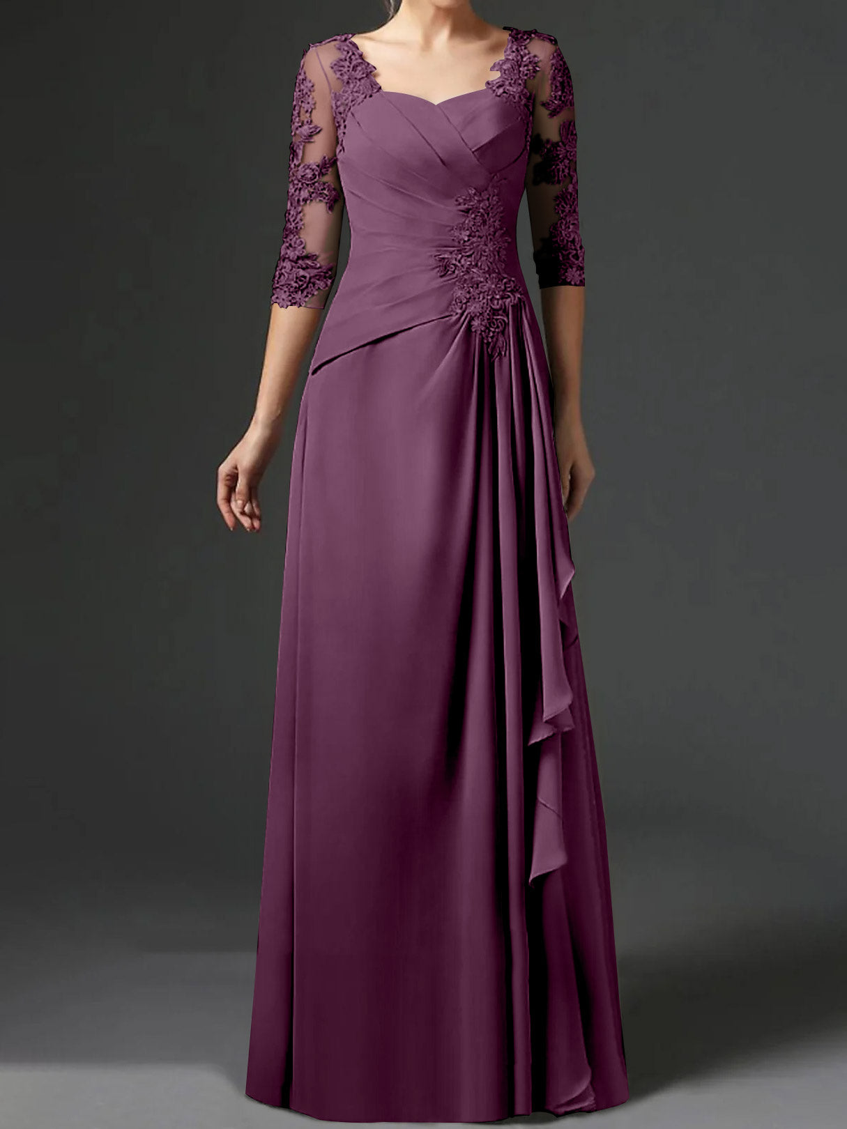 Long A Line Gown with Square Neck and Half Sleeves
