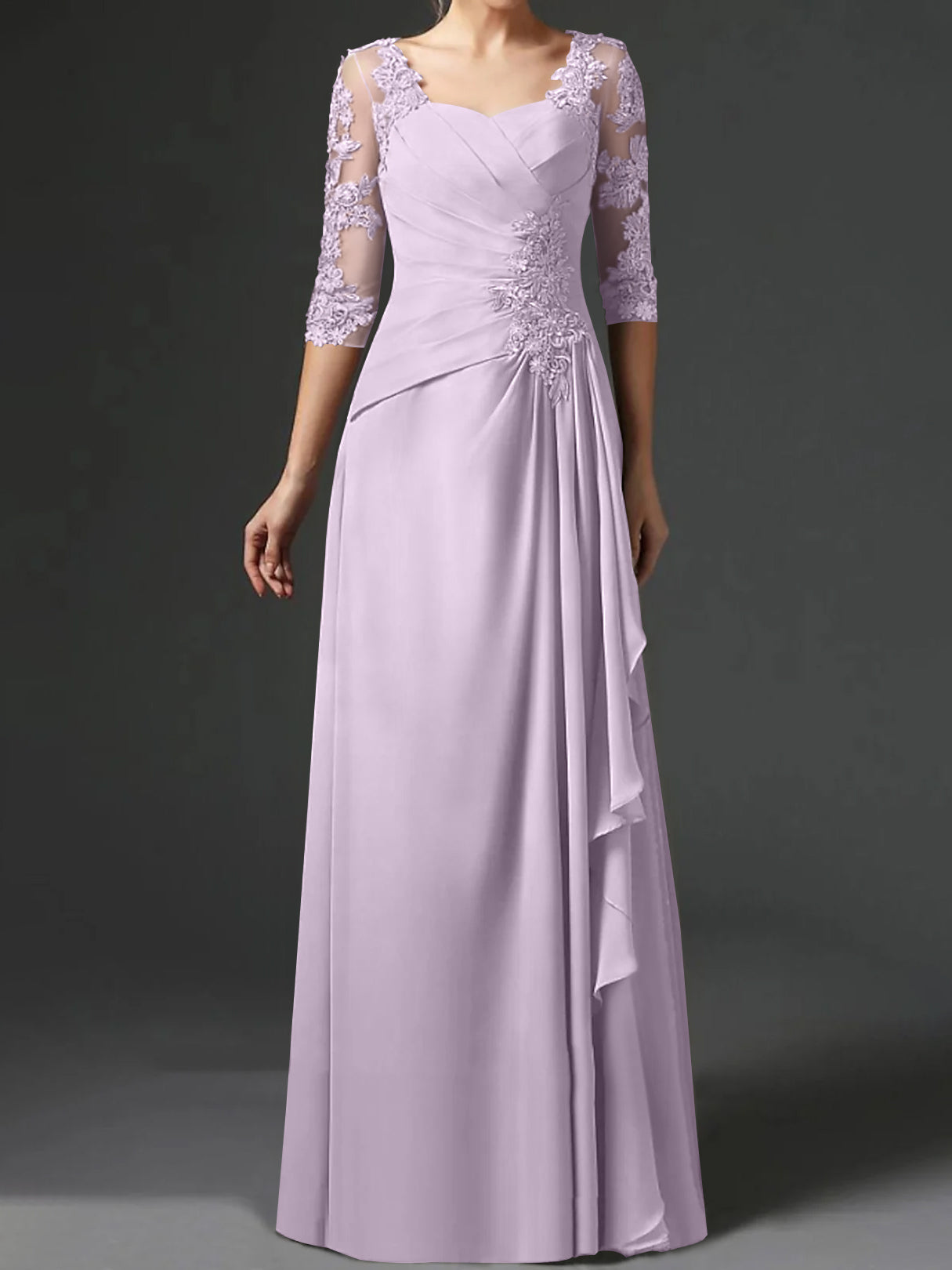Long A Line Gown with Square Neck and Half Sleeves