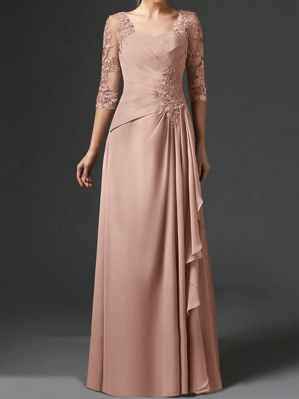 Long A Line Gown with Square Neck and Half Sleeves