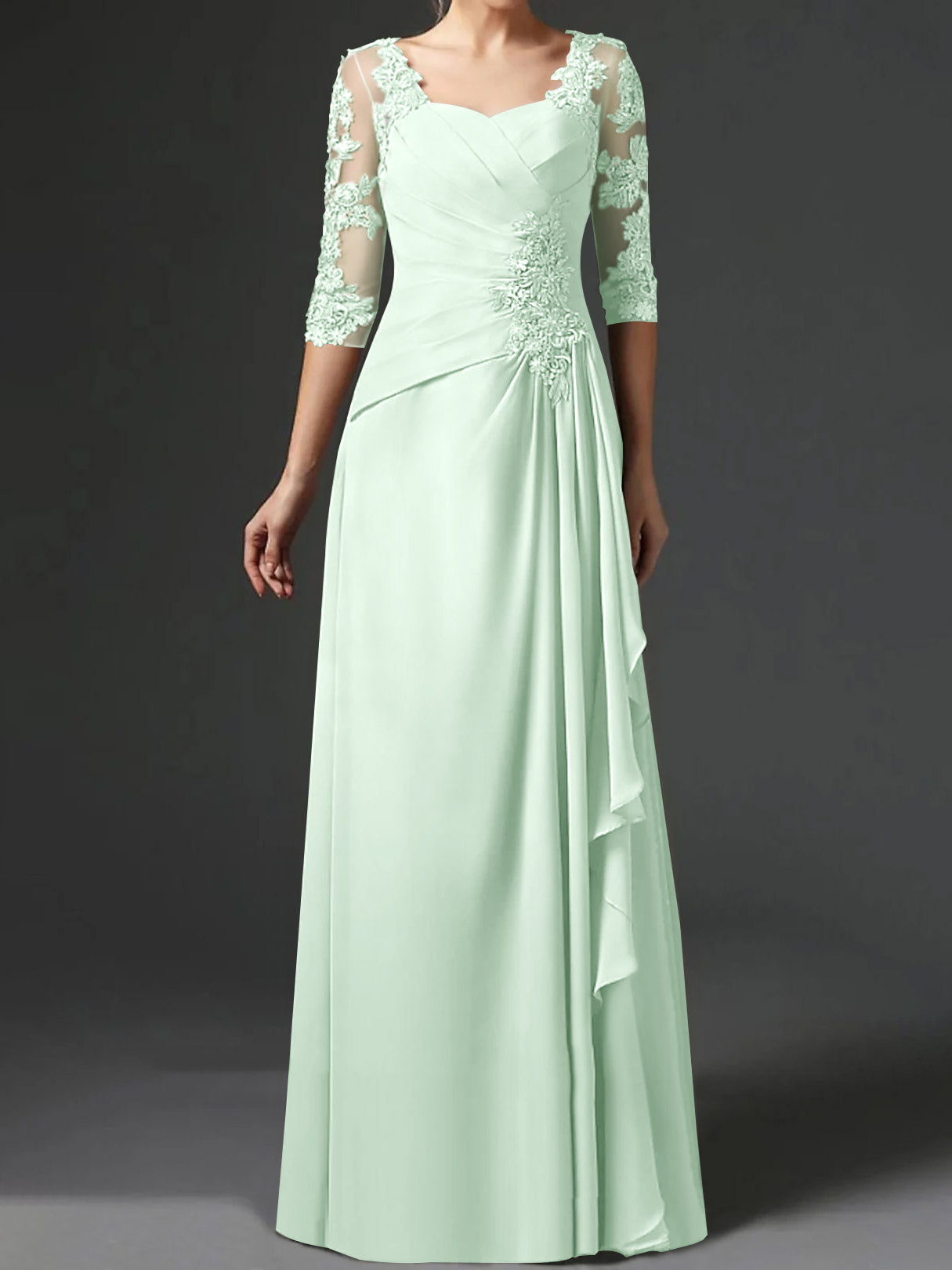 Long A Line Gown with Square Neck and Half Sleeves