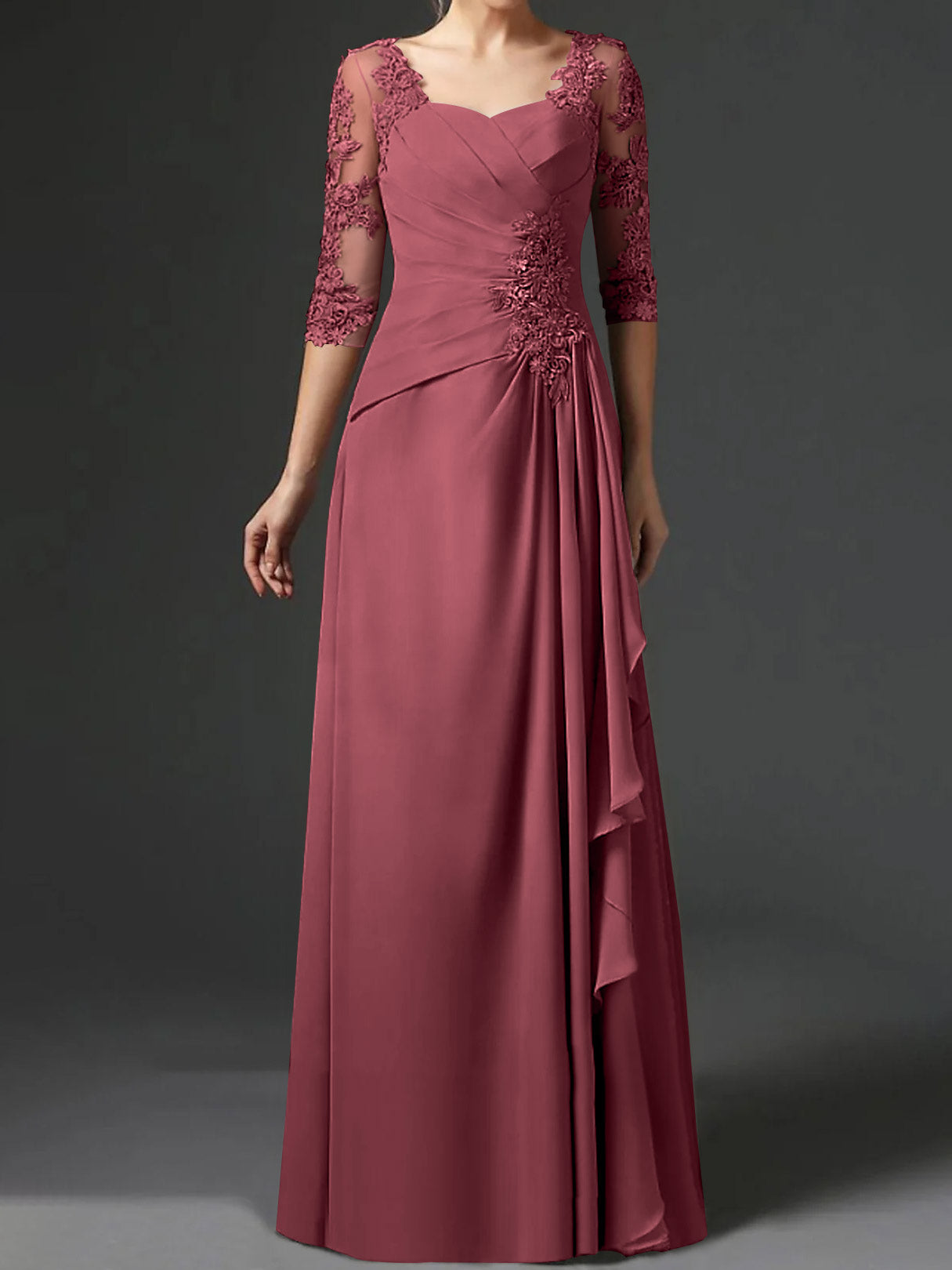 Long A Line Gown with Square Neck and Half Sleeves