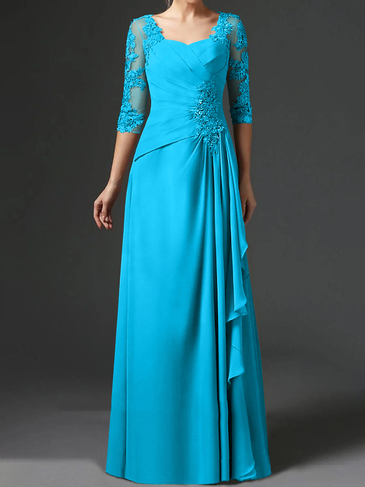 Long A Line Gown with Square Neck and Half Sleeves