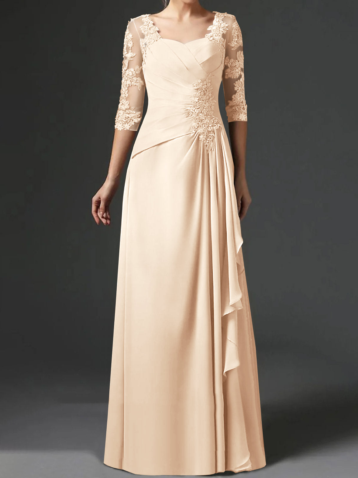 Long A Line Gown with Square Neck and Half Sleeves