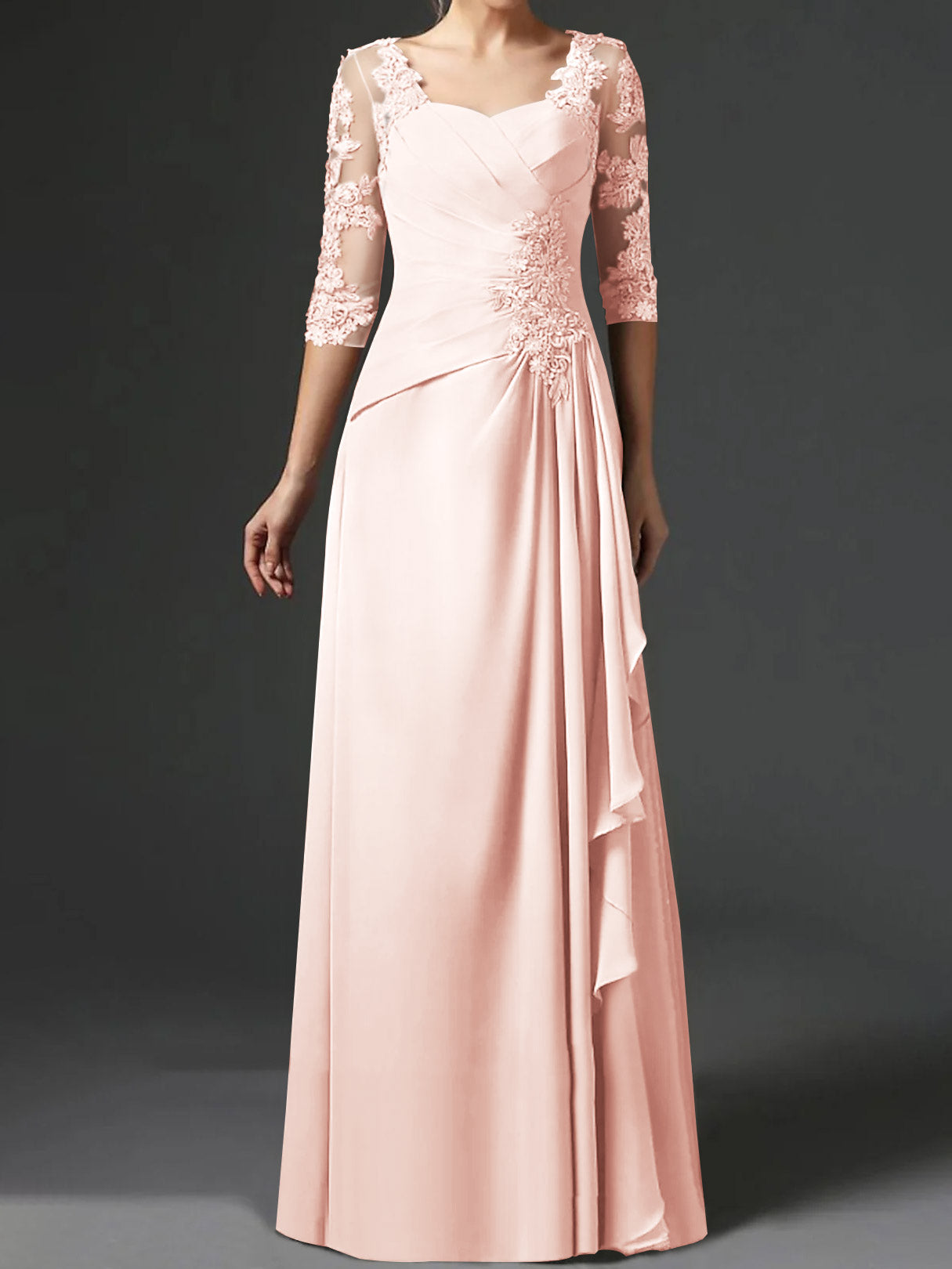Long A Line Gown with Square Neck and Half Sleeves