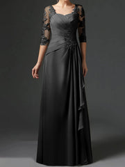 Long A Line Gown with Square Neck and Half Sleeves