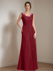 Long A Line Mother of the Bride Dress with Scoop Neck Pleats and Sequins