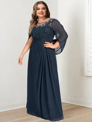 Long A Line Mother of the Bride Dress with Scoop Neckline Pleated & Sequins