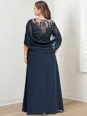 Long A Line Mother of the Bride Dress with Scoop Neckline Pleated & Sequins