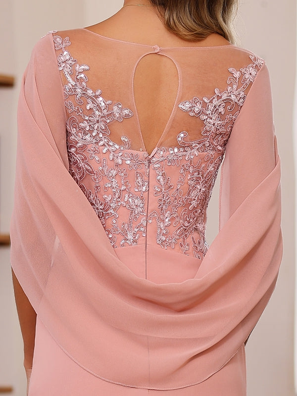 Long A Line Scoop Mother of the Bride Dress with Pleated & Sequins