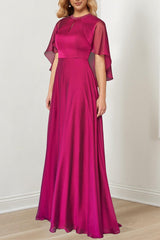 Long Mother of the Bride A Line Dress with Hand Beaded Jewel Neckline