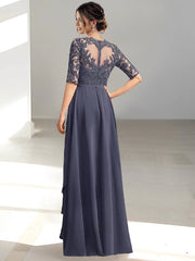 Long Mother of the Bride Dress with A Line and Scoop Necklines