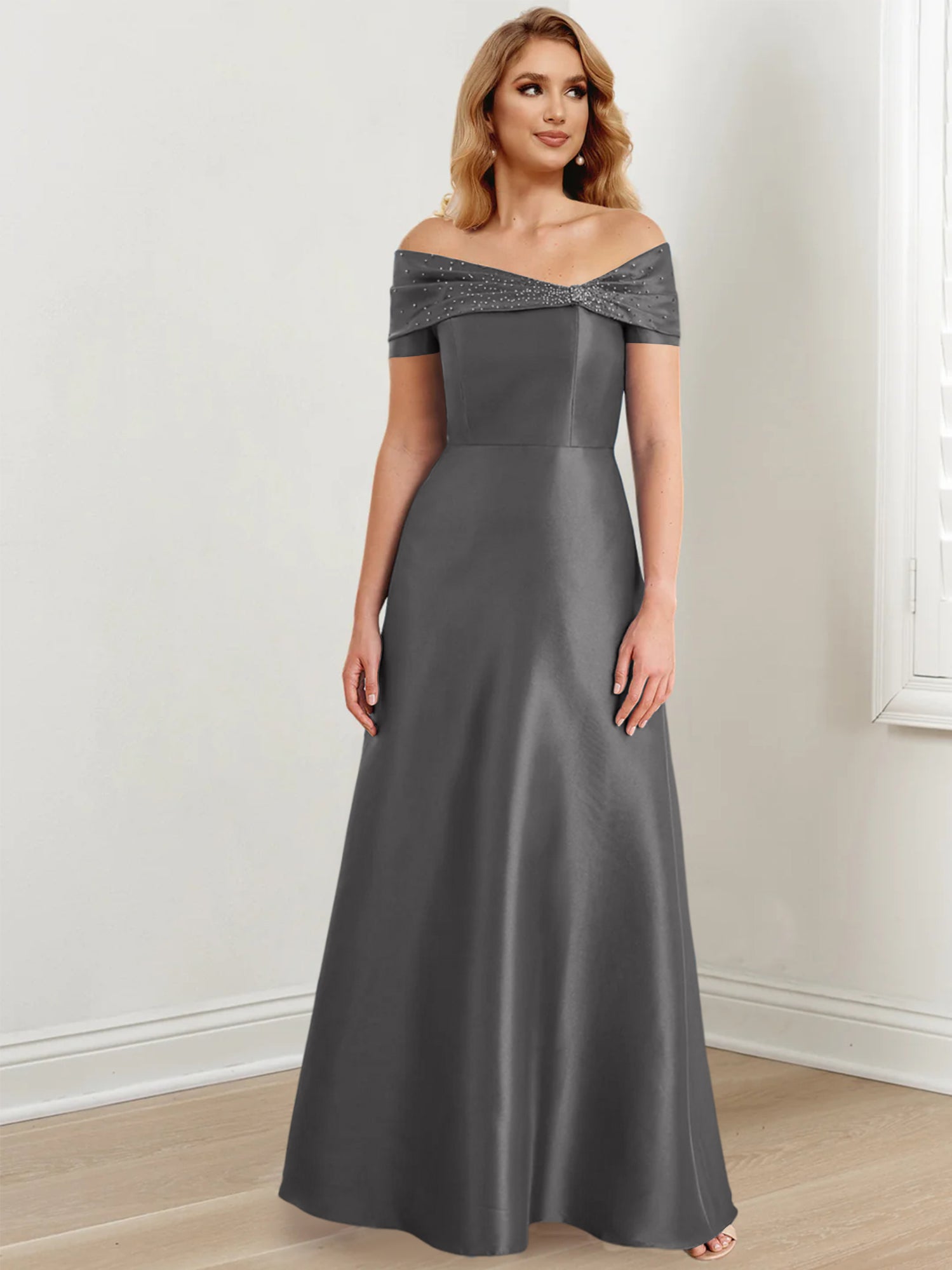 Long Off the Shoulder Mother of the Bride A Line Dress