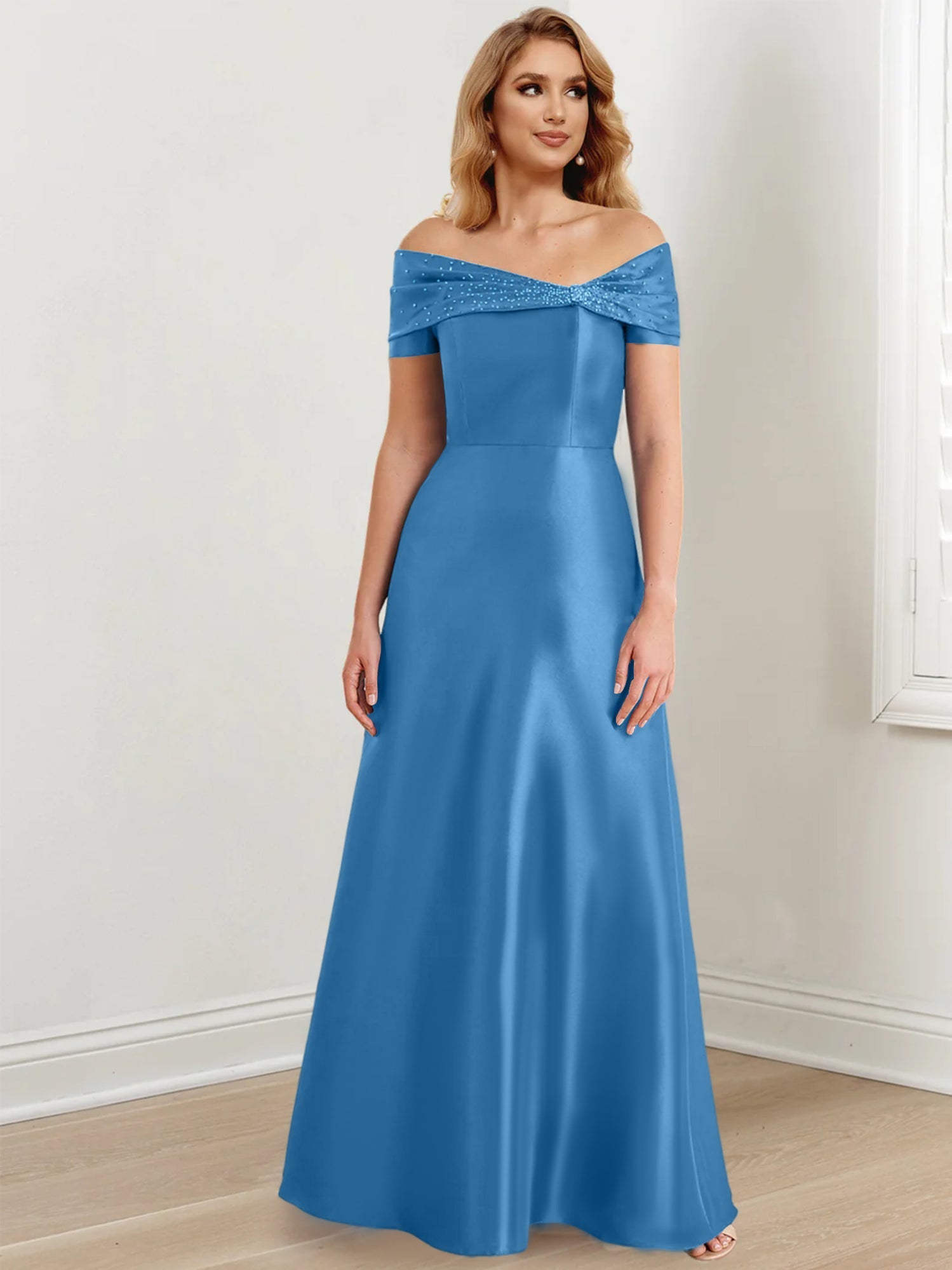 Long Off the Shoulder Mother of the Bride A Line Dress