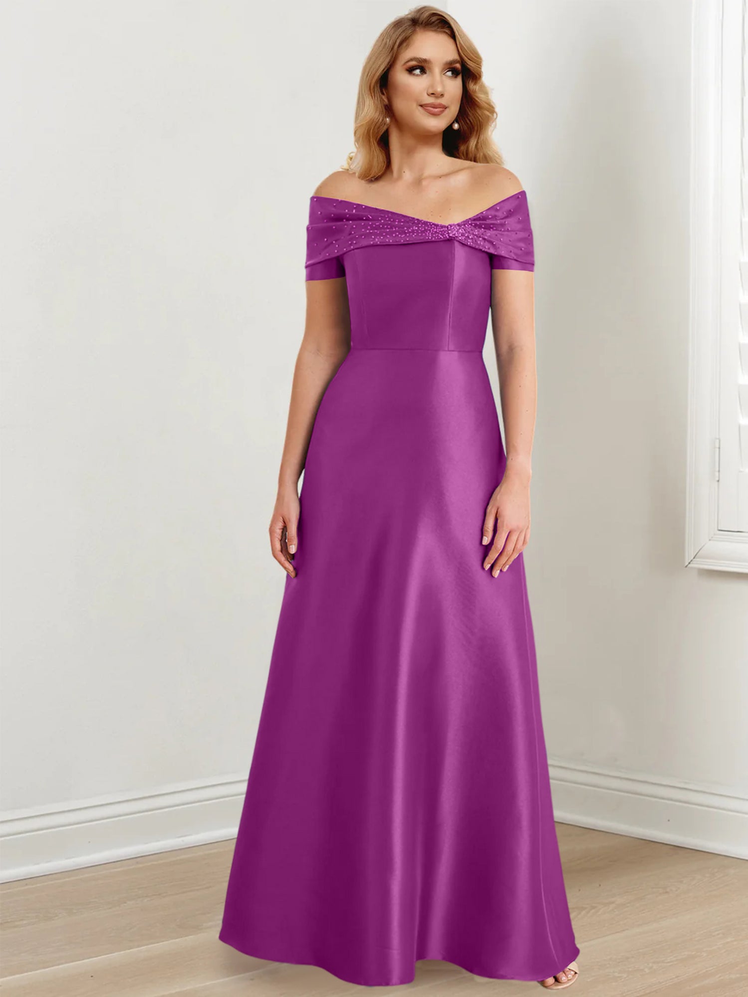 Long Off the Shoulder Mother of the Bride A Line Dress