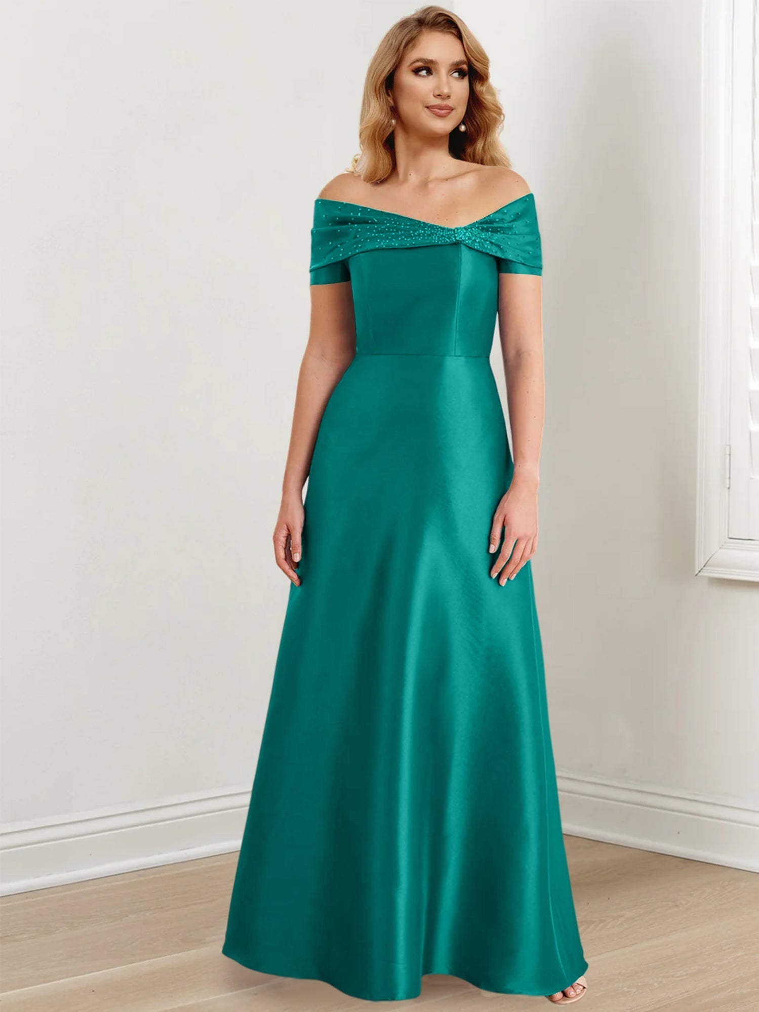 Long Off the Shoulder Mother of the Bride A Line Dress