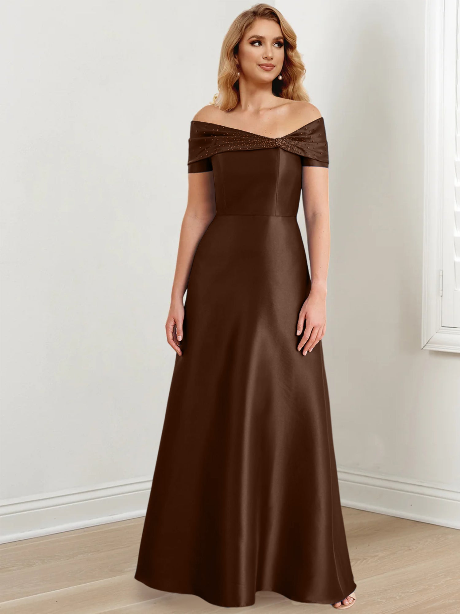 Long Off the Shoulder Mother of the Bride A Line Dress
